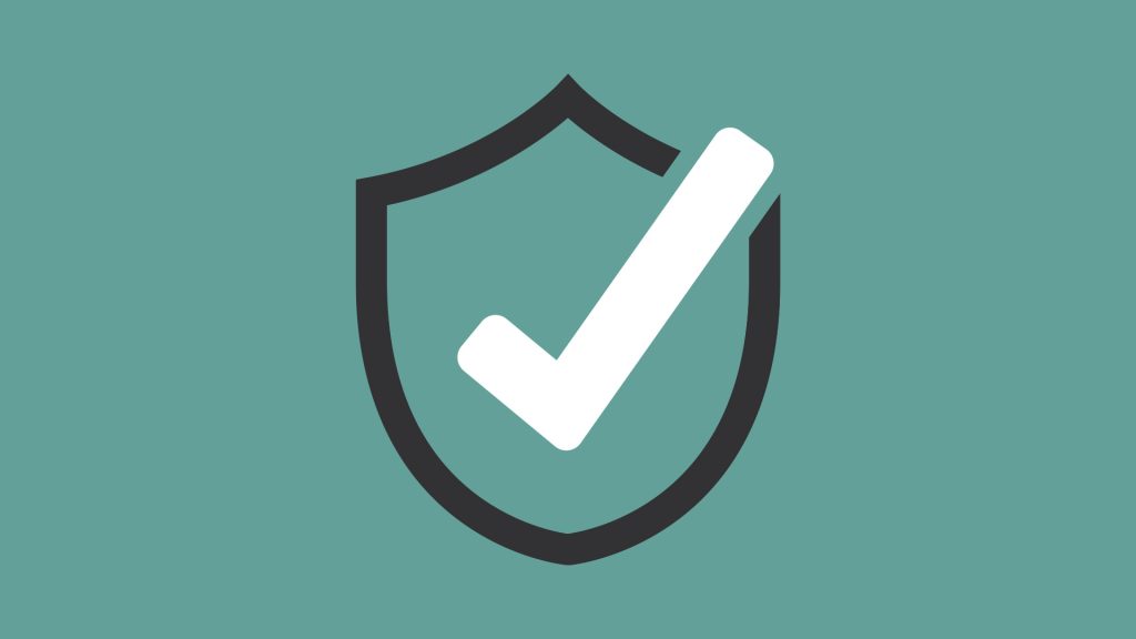 Een icon van een check embleem op een turquoise achtergrond.
