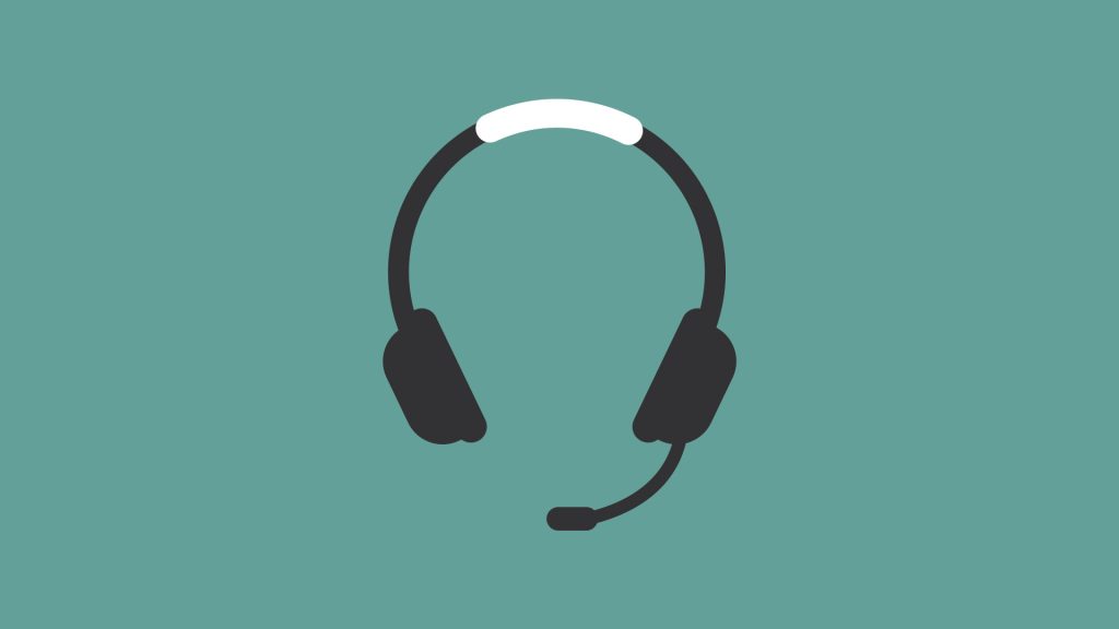 Een icon van een service headphone op een turquoise achtergrond.