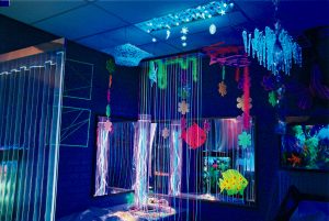 Fluo waterval, breed 100 cm (33 draden van 200 cm) berken/beuken