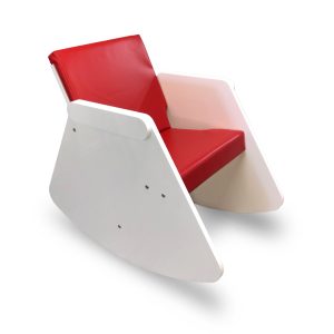 Schommelstoel Equilibrio in wit kunststof, bekleding in rood bisonyl