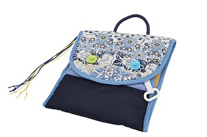 Belevingshandtas in de kleur blauw, wasbaar, met knopen